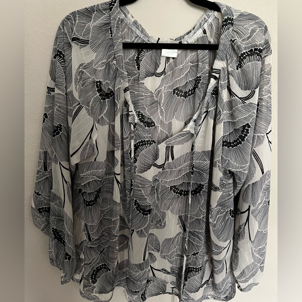 Black and white floral blouse